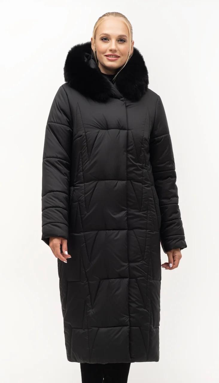 Жіноче зимове пальто чорного кольору з натуральним хутром від 46р до 56р арт.1170001